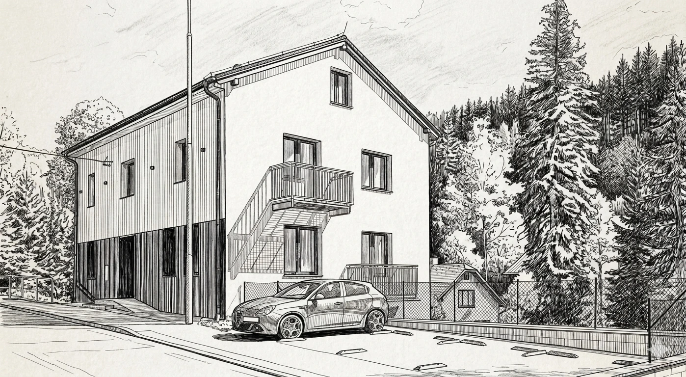 Skica návrhu a uspořádání rezidence Pod Bublavou